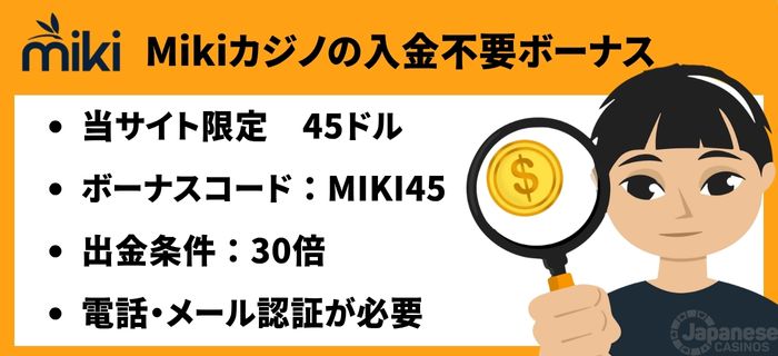 Mikiカジノ 入金不要ボーナス